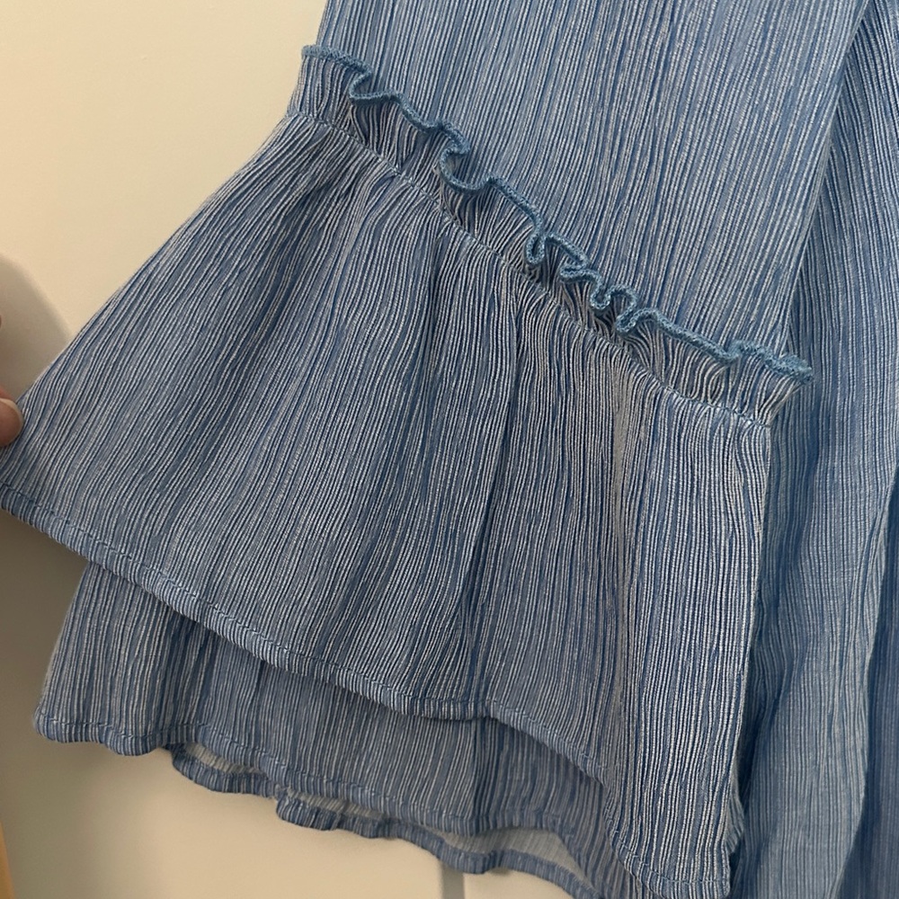 Ruby Rd. Blue Blouse with 3/4 Bell Ruffle Sleeves - Picture 3 of 4
